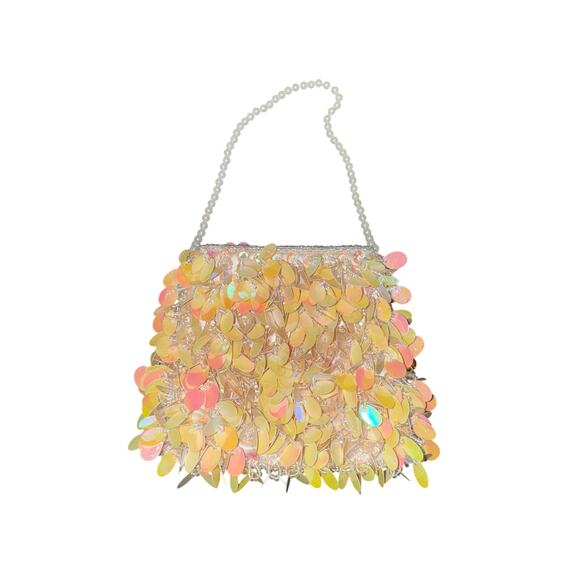 Vintage Clutch Purse Cocktail Party Clutch Peach Sequins / Beaded Zip Closure - Picture 1 of 6